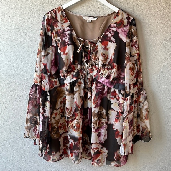 Boston Proper Tops - Boston Proper Floral Bell Sleeve Blouse Size Large